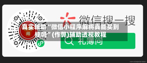 真实辅助“微信小程序麻将真能买到挂吗”(作弊)辅助透视教程