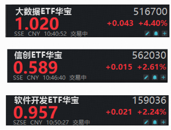 软件开发ETF迎低位补涨行情？大数据ETF华宝（516700）猛拉5%	，信创ETF华宝上探4%，携手冲击3连阳！